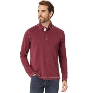 Johnston & Murphy Vintage Slub Long Sleeve Polo Size XL Burgundy